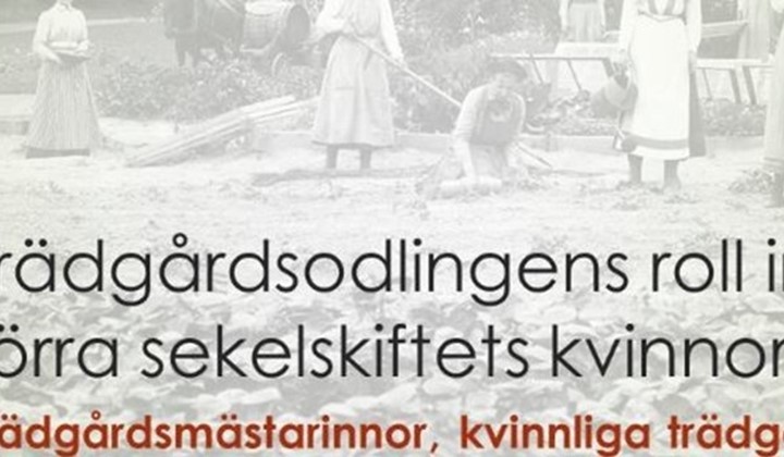 Föredrag om Trädgårdsodlingens roll inom förra sekelskiftets kvinnorörelse av trädgårdshistoriker Boel Nordgren, Landskrona